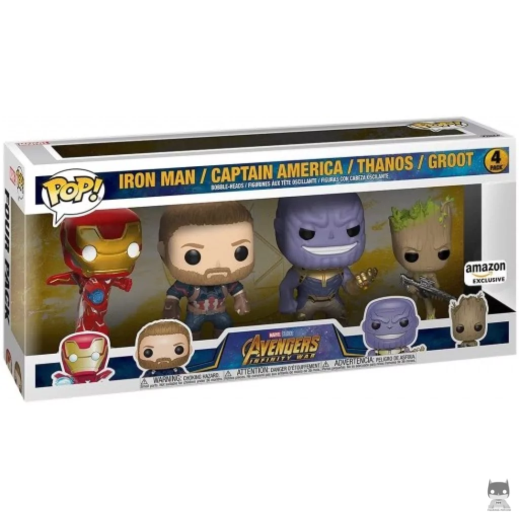 Iron Man, Captain America, Thanos & Groot Funko Pop! figure in its box