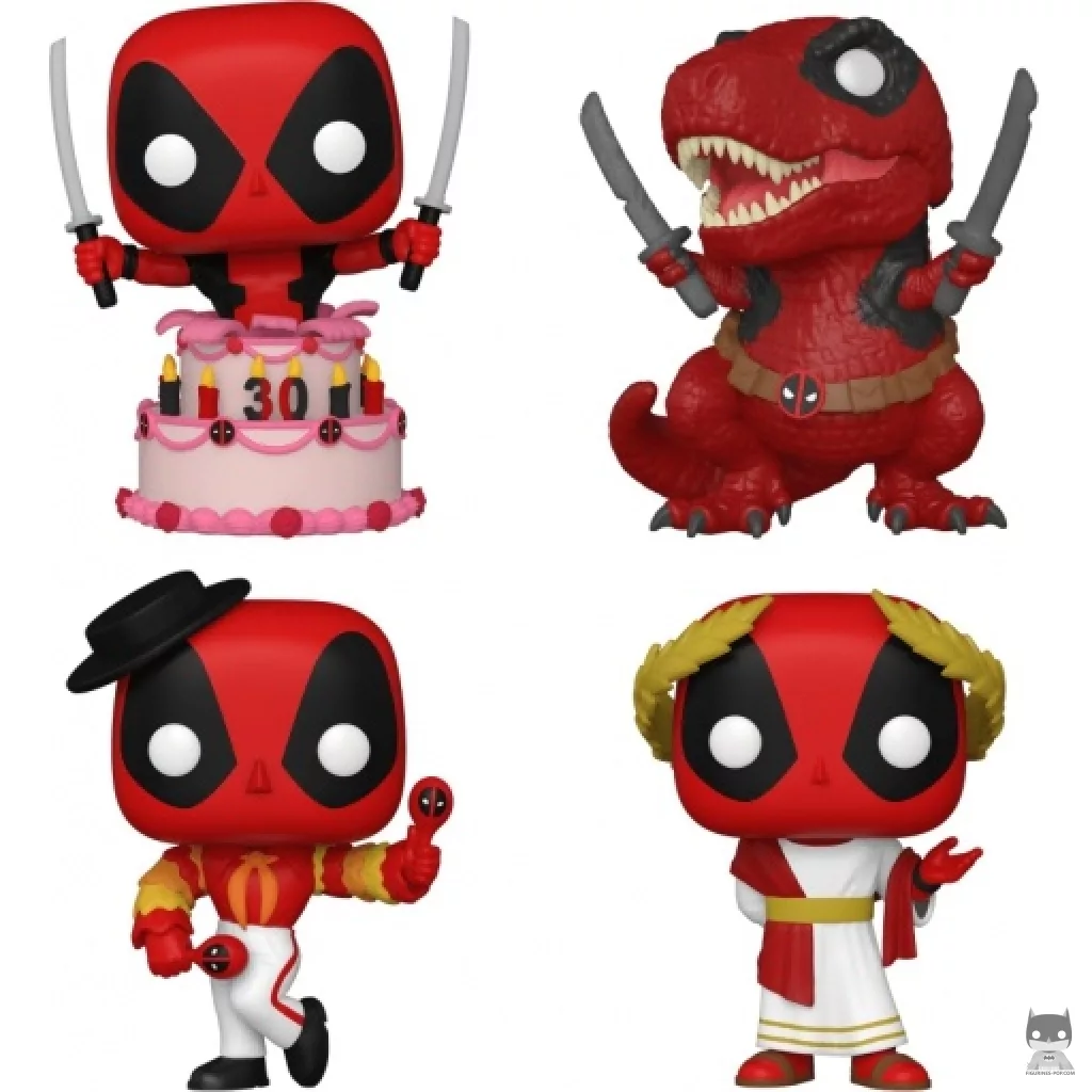 Deadpool in Cake, Dinopool, Flamenco Deadpool & Roman Senator Deadpool Funko Pop! figure (Deadpool)
