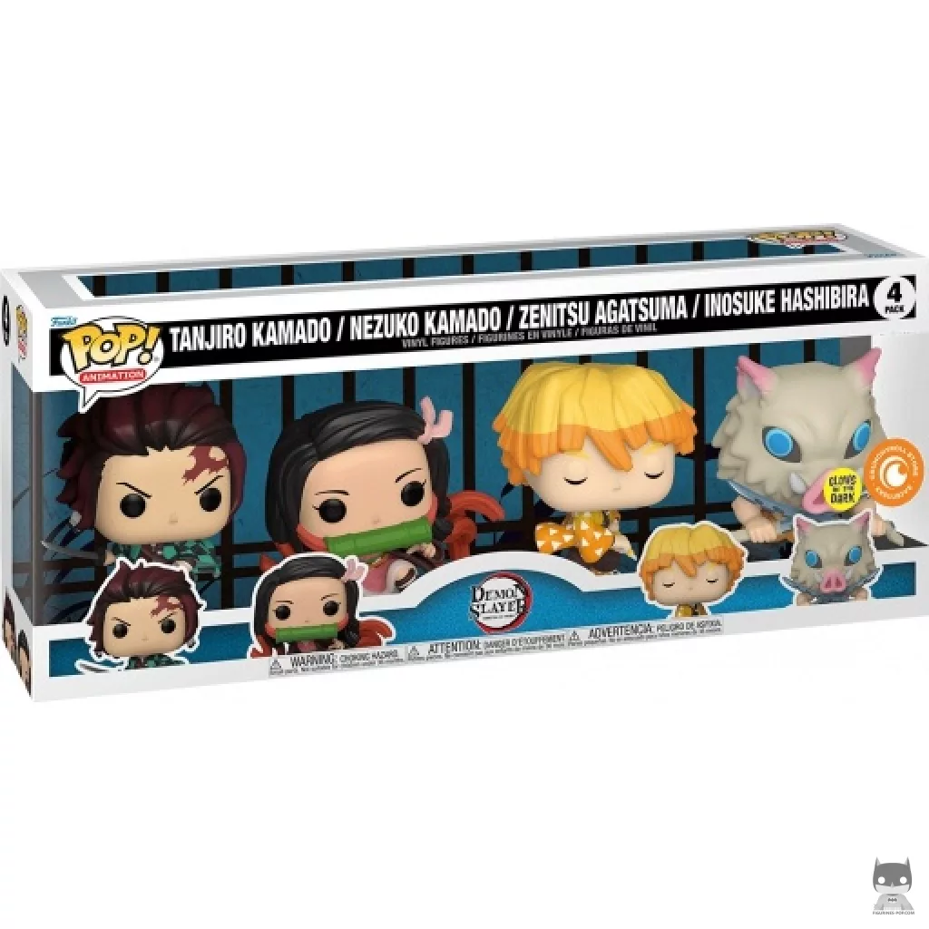 Tanjiro Kamado, Nezuko Kamado, Zenitsu Agatsuma & Inosuke Hashibira (Glow in the Dark) Funko Pop! figure in its box