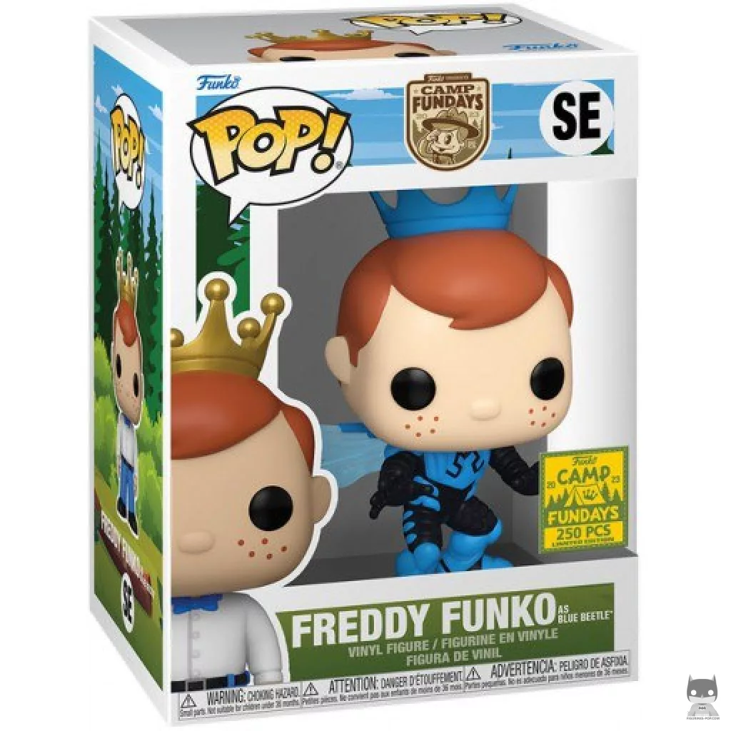 Freddy Funko as Blue Beetle Funko Pop! figure in its box
