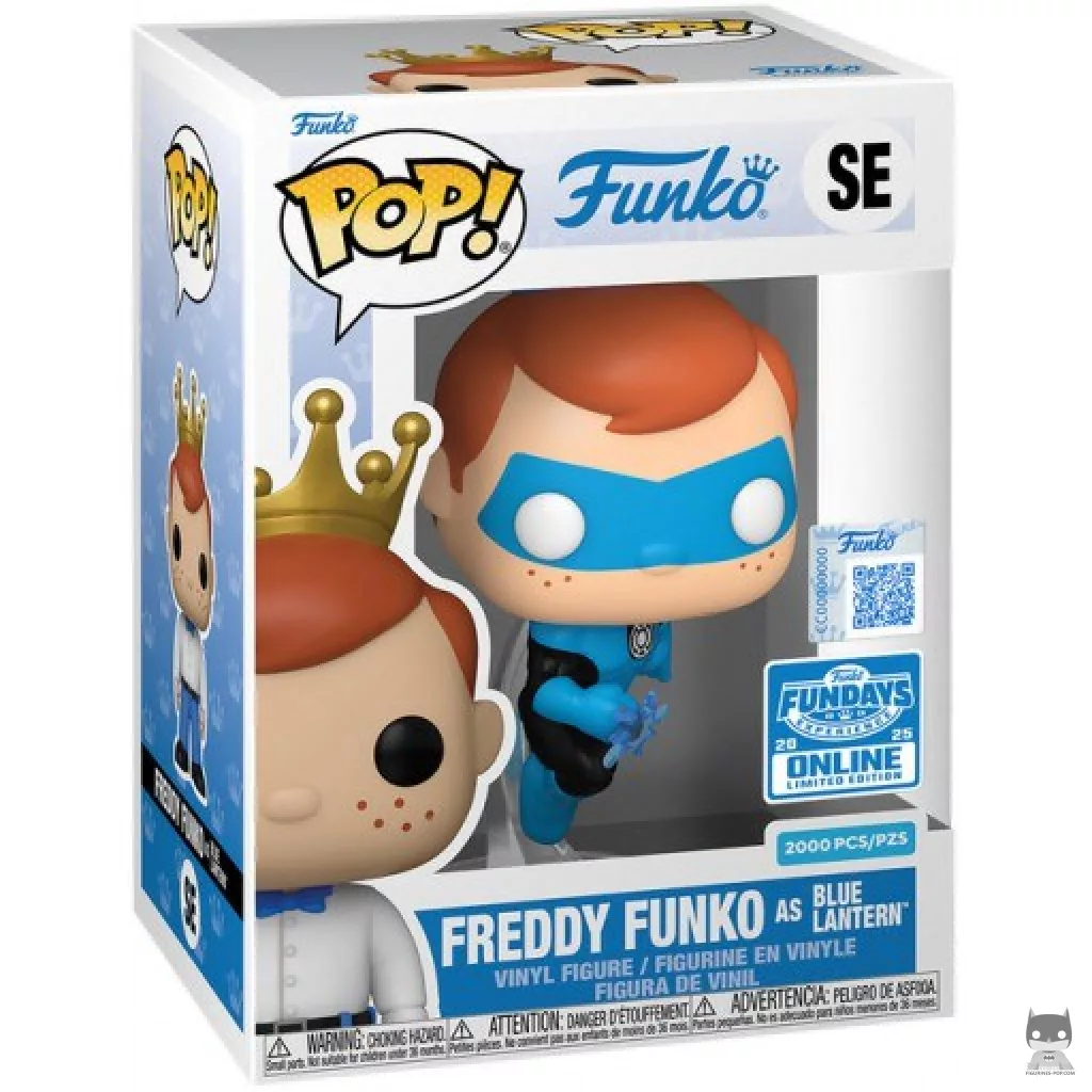 Freddy Funko as Blue Lantern Funko Pop! figure in its box