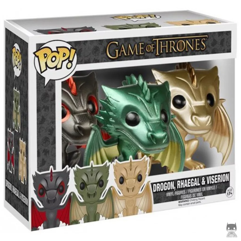 Drogon, Viserion, & Rhaegal (Metallic) Funko Pop! figure in its box