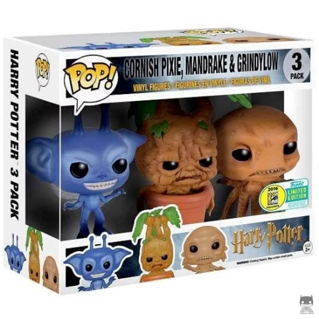 Cornish Pixie, Mandrake & Grindylow Funko Pop! figure in its box
