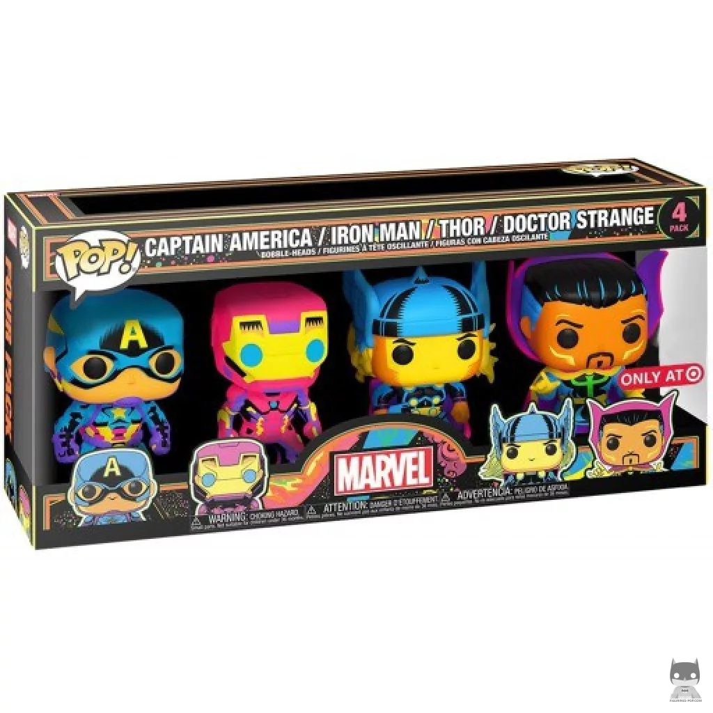 Captain America, Iron Man, Thor & Doctor Strange (Blacklight) Funko Pop! figure in its box