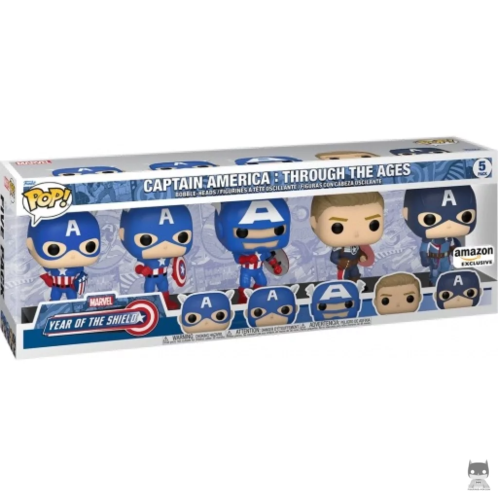 Captain America : Through the Ages Pack (Vintage Cap, The Captain, Exosuit Cap, Shield Director Cap & Modern Captain America) Funko Pop! figure in its box