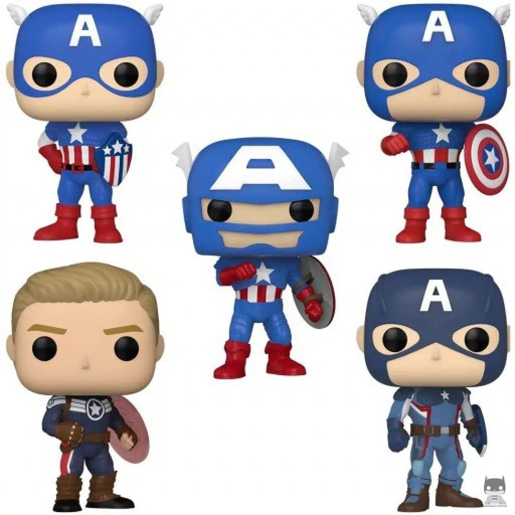 Captain America : Through the Ages Pack (Vintage Cap, The Captain, Exosuit Cap, Shield Director Cap & Modern Captain America) Funko Pop! figure (Marvel Comics)