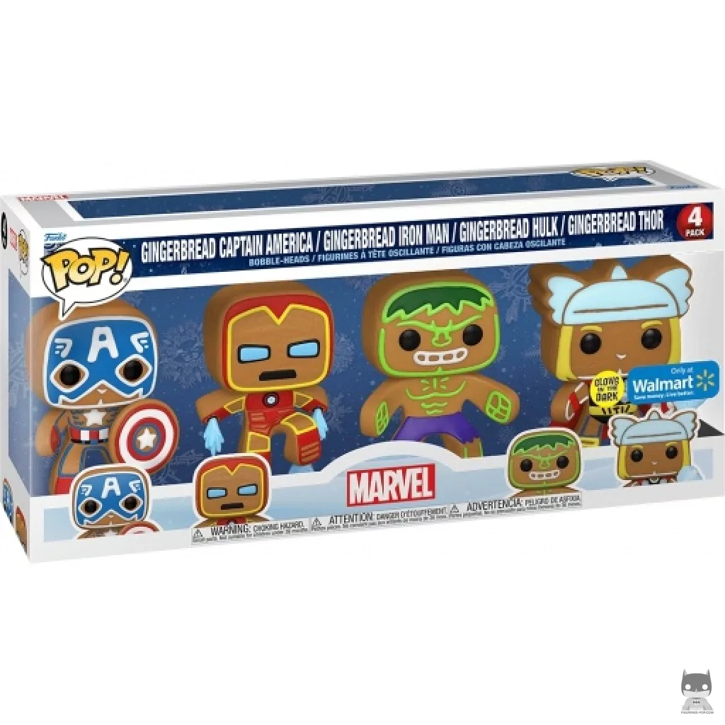 Gingerbread Captain America, Iron Man, Hulk & Thor (Glow in the Dark) Funko Pop! figure in its box