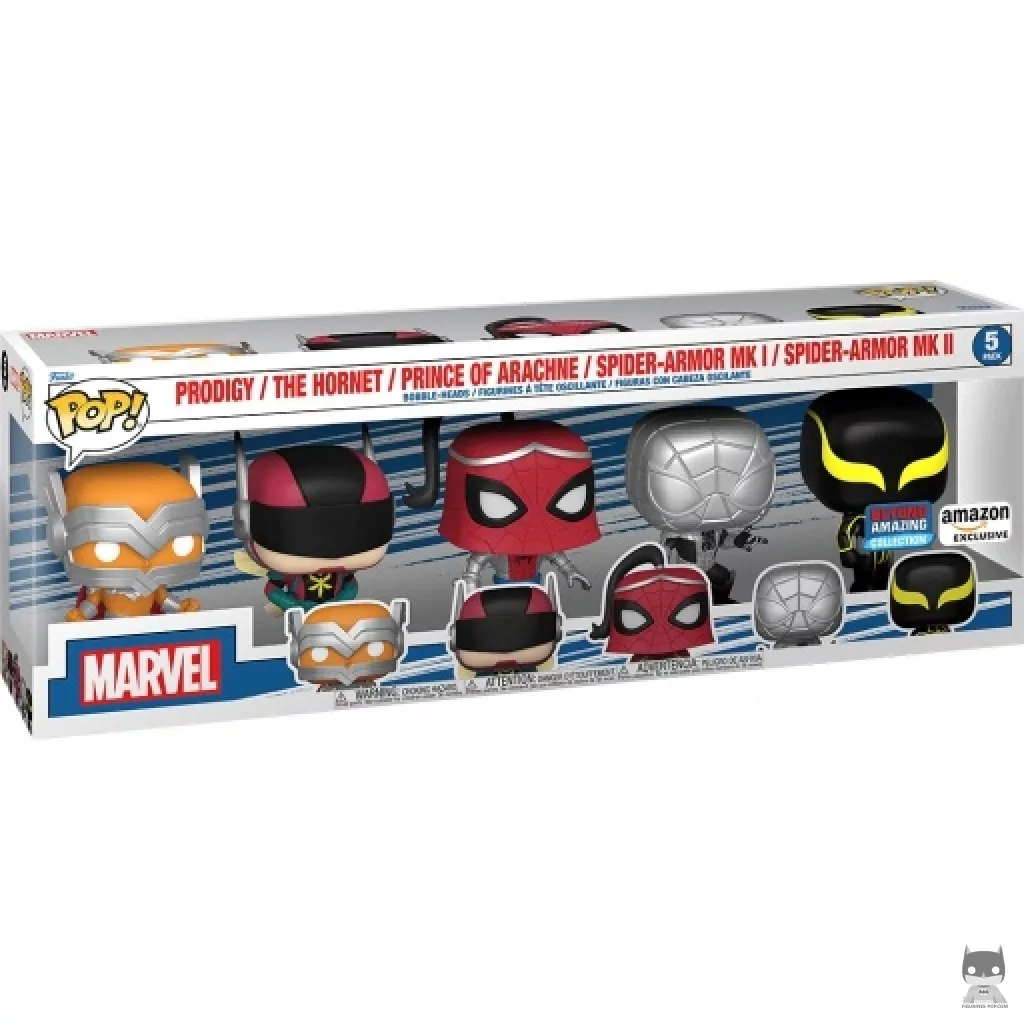 Prodigy, The Hornet, Prince Of Arachne, Spider-Armor MK I & Spider-Armor MK II Funko Pop! figure in its box