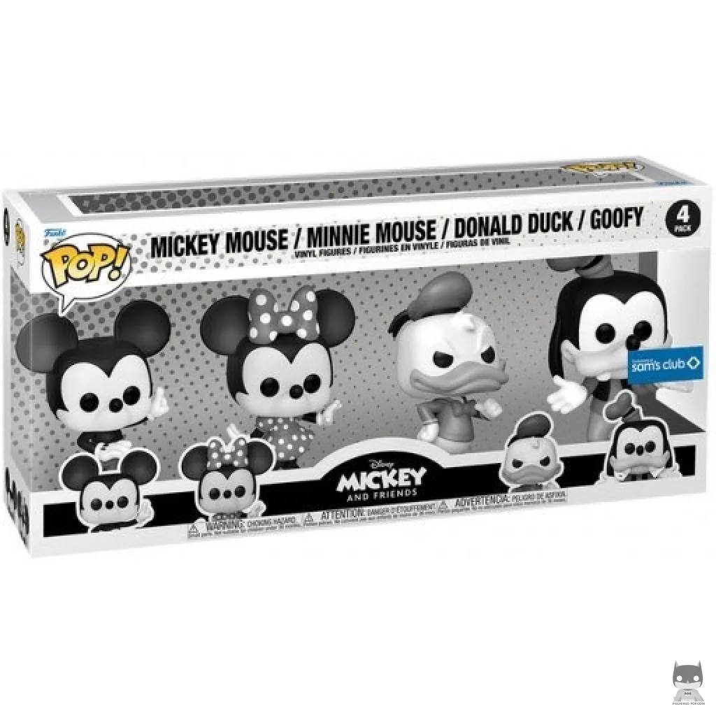Mickey Mouse, Minnie Mouse, Donald Duck & Goffy (Black & White) Funko Pop! figure in its box