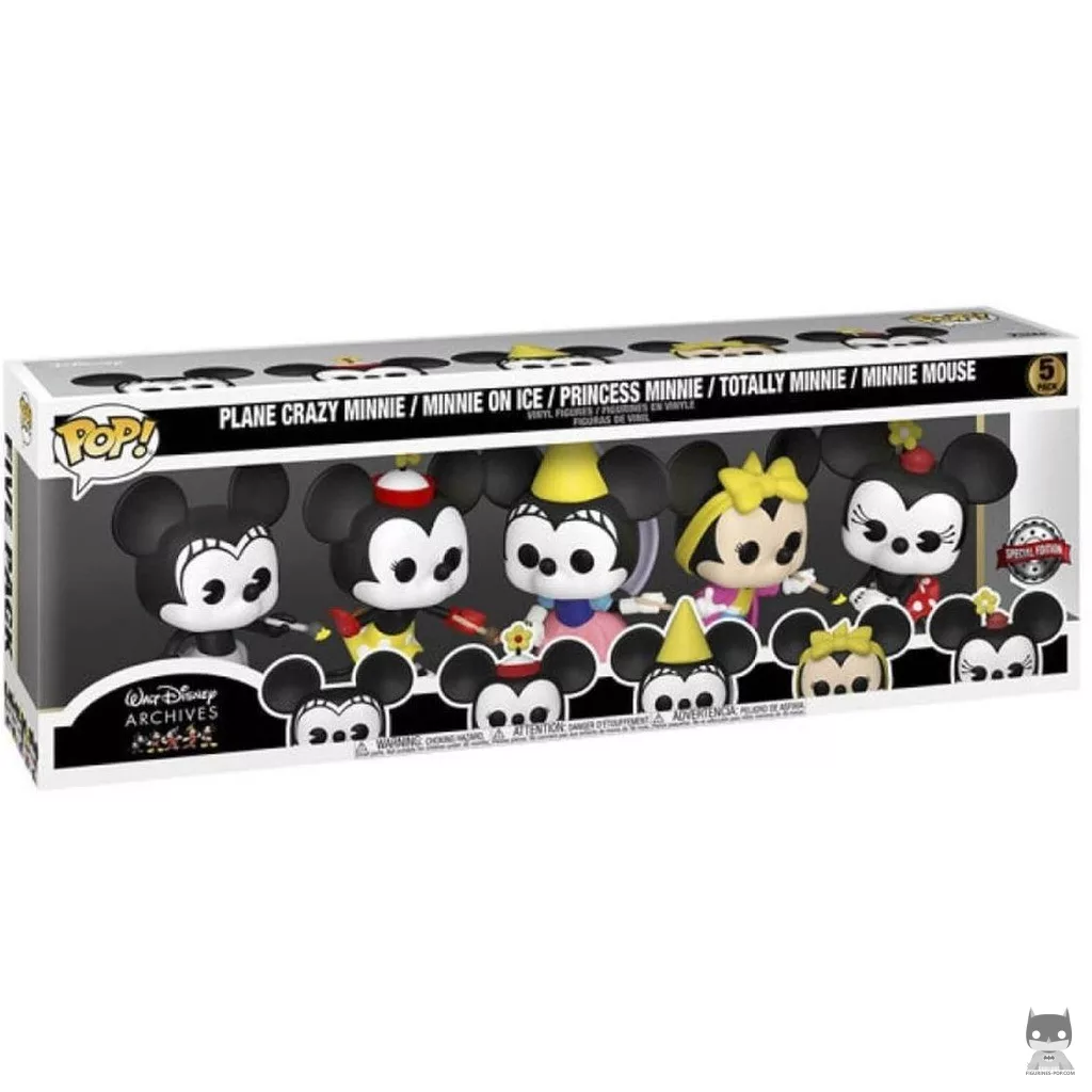 Plane Crazy Minnie, Minnie on Ice, Princess Minnie, Totally Minnie & Minnie Mouse Funko Pop! figure in its box