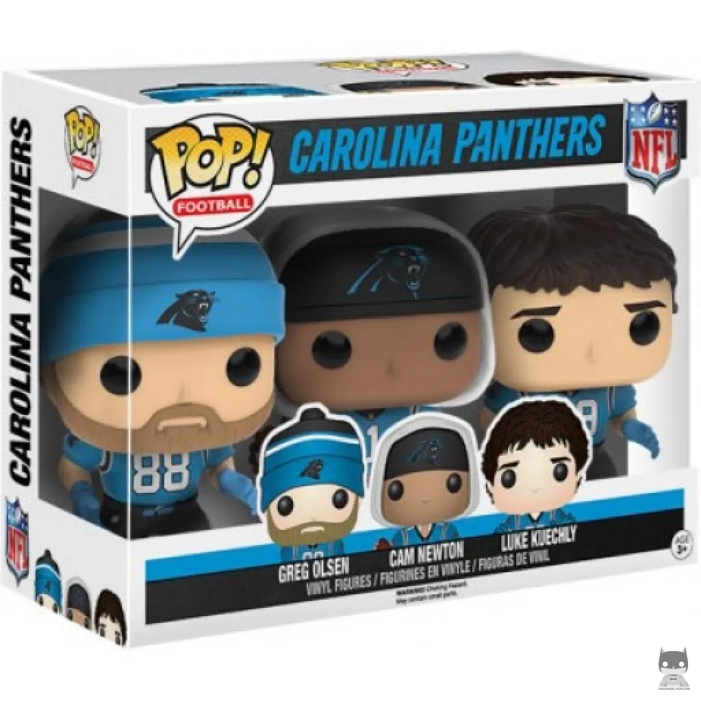 Carolina Panthers Olsen, Newton & Kuechly Funko Pop! figure in its box