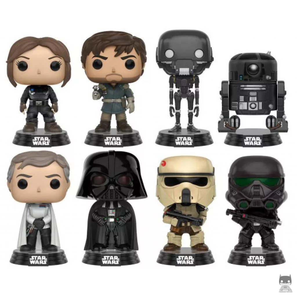 Jyn Erso, Captain Cassian Andor, K-2SO, C2-B5, Director Orson Krennic, Darth Vader, Scarif Stormtrooper & Imperial Death Trooper Funko Pop! figure (Rogue One: A Star Wars Story)