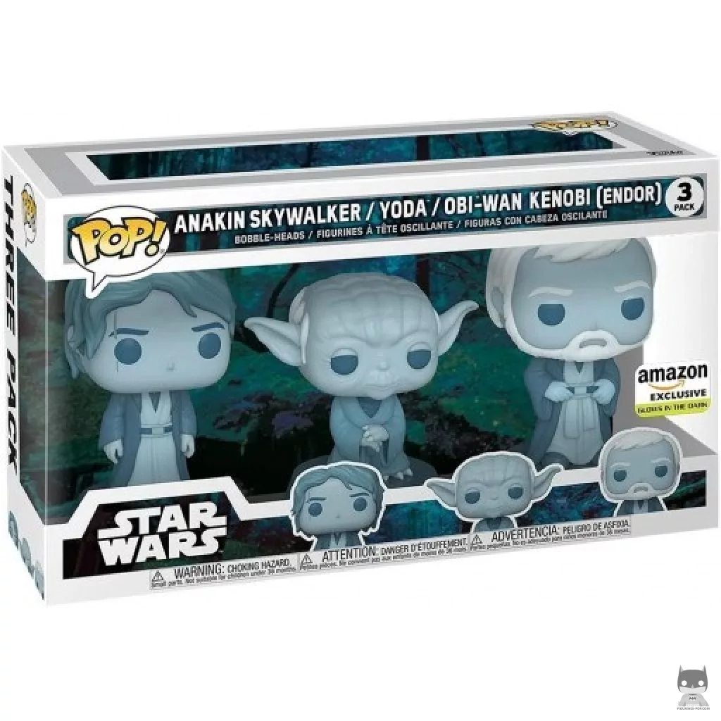 Force Ghost: Anakin Skywalker, Yoda & Obi- Wan Kenobi (Endor) (Glow in the Dark) Funko Pop! figure in its box