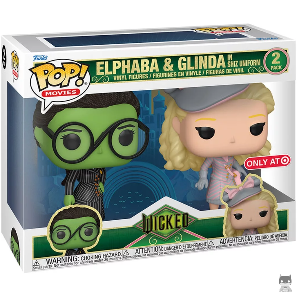 Elphaba & Glinda in Shiz Uniform Funko Pop! figure in its box