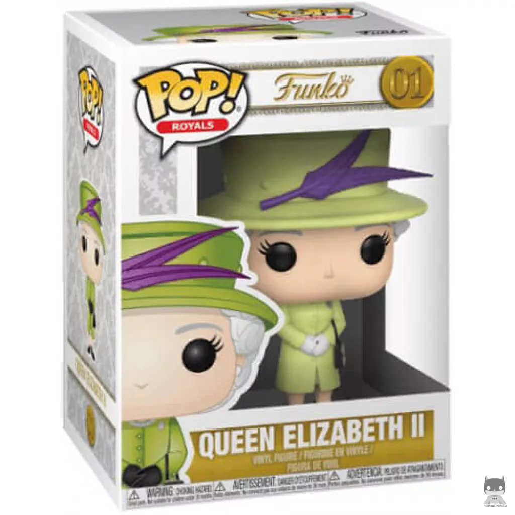 Queen Elizabeth II with green suit Funko Pop! figure in its box
