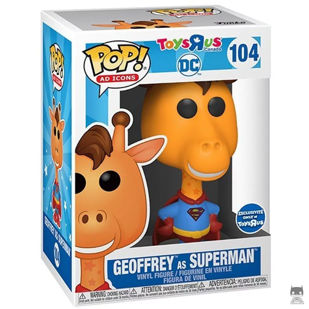 Geoffrey the Giraffe (as Superman) Funko Pop! figure in its box