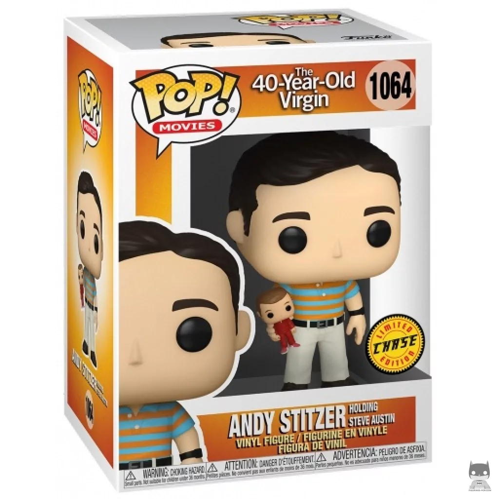 Andy holding Steve Austin (Chase) Funko Pop! figure in its box