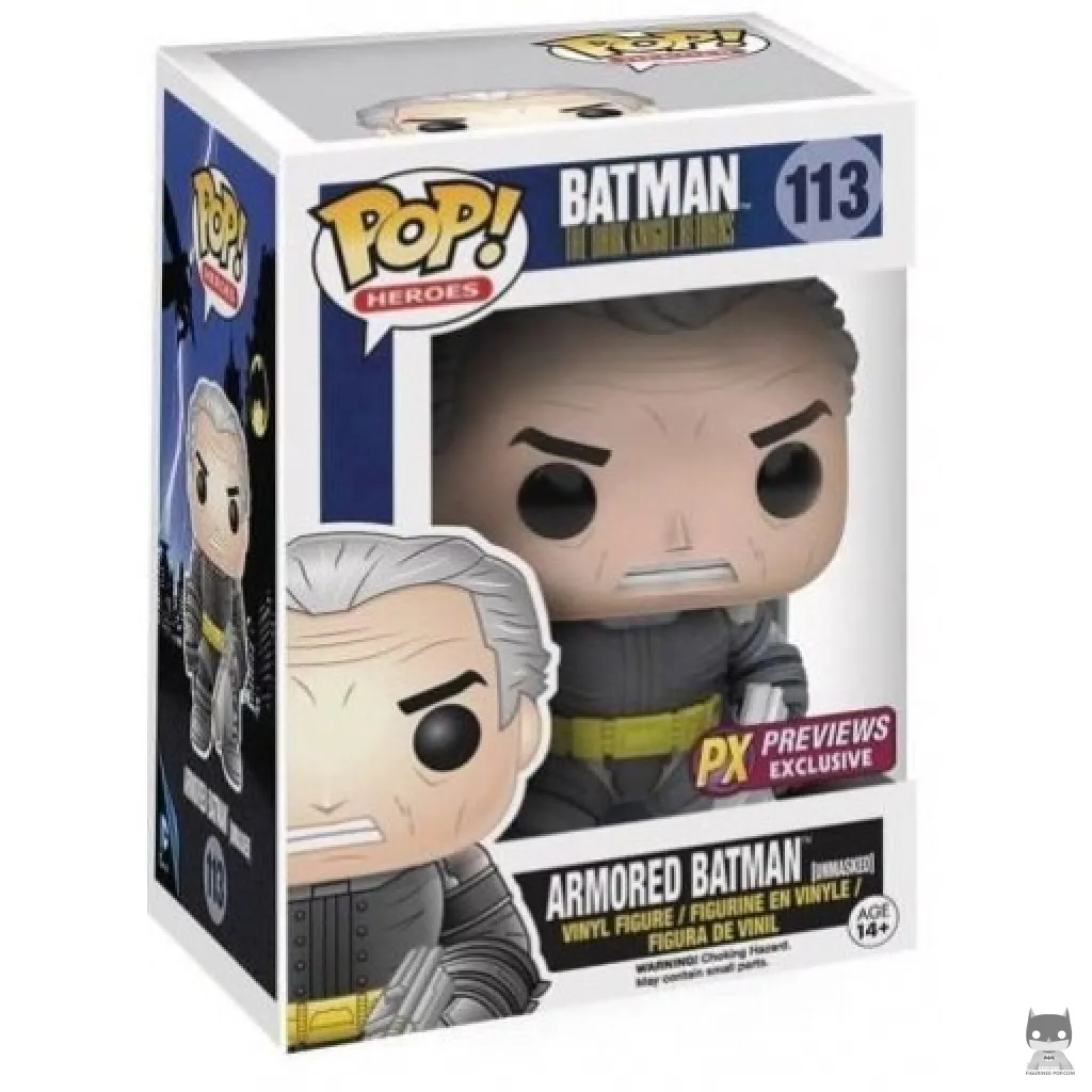 Batman with Armor Unmasked Funko Pop! figure in its box