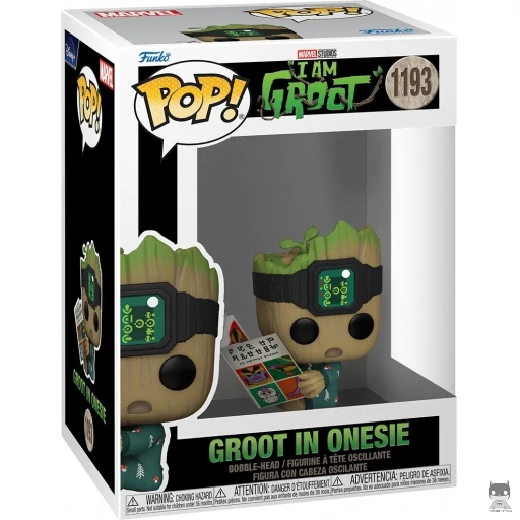 Groot in Onesie sitting Funko Pop! figure in its box