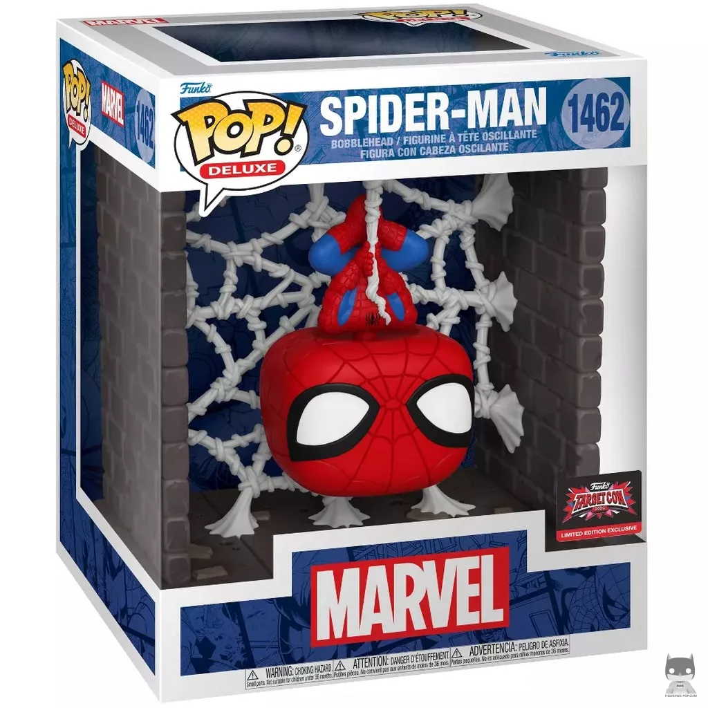Spider-Man hanging from web (Deluxe) Funko Pop! figure in its box