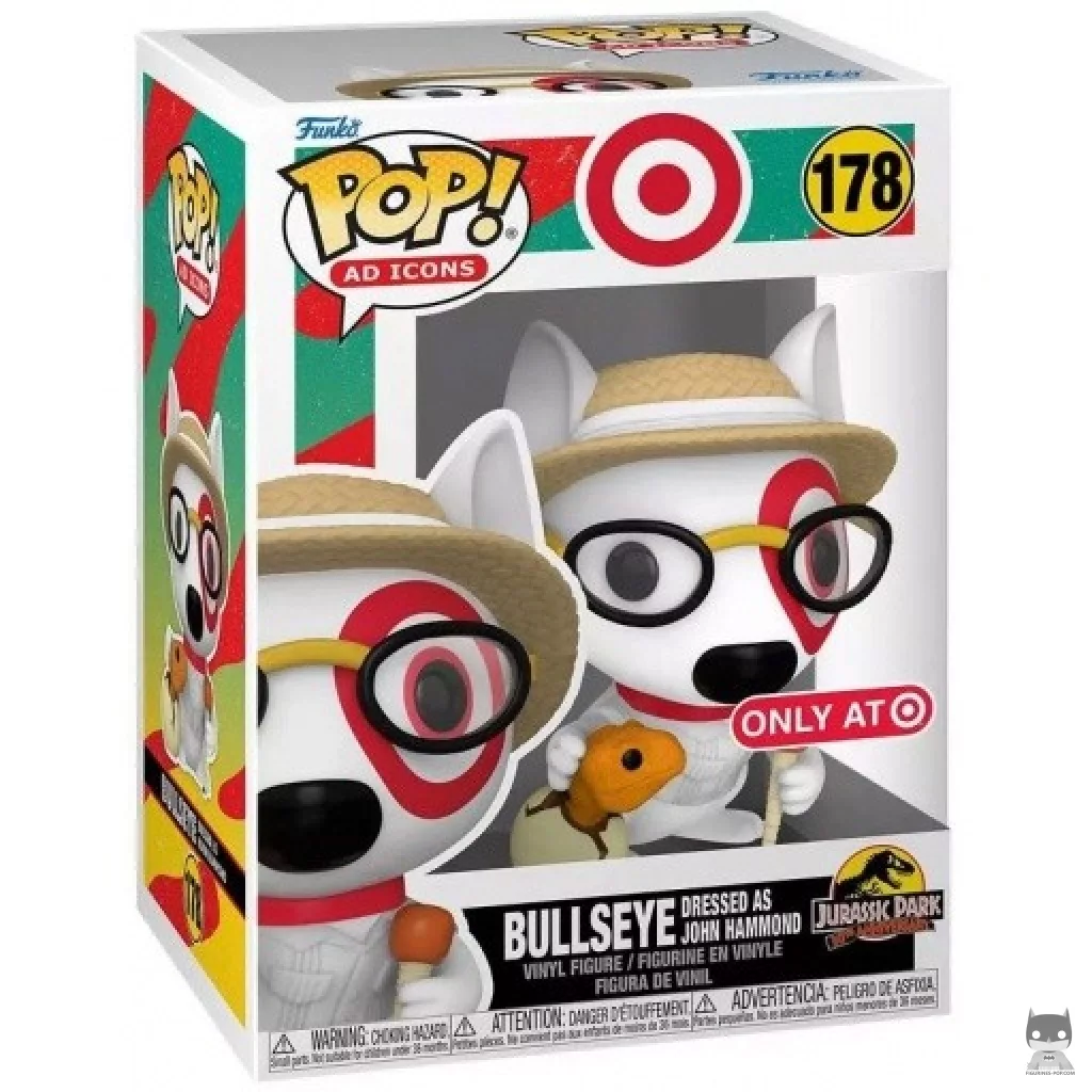 Bullseye dressed as John Hammond Funko Pop! figure in its box