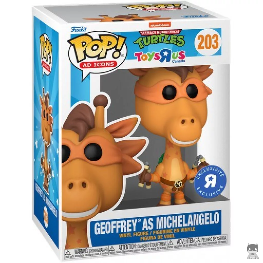 Geoffrey as Michelangelo Funko Pop! figure in its box