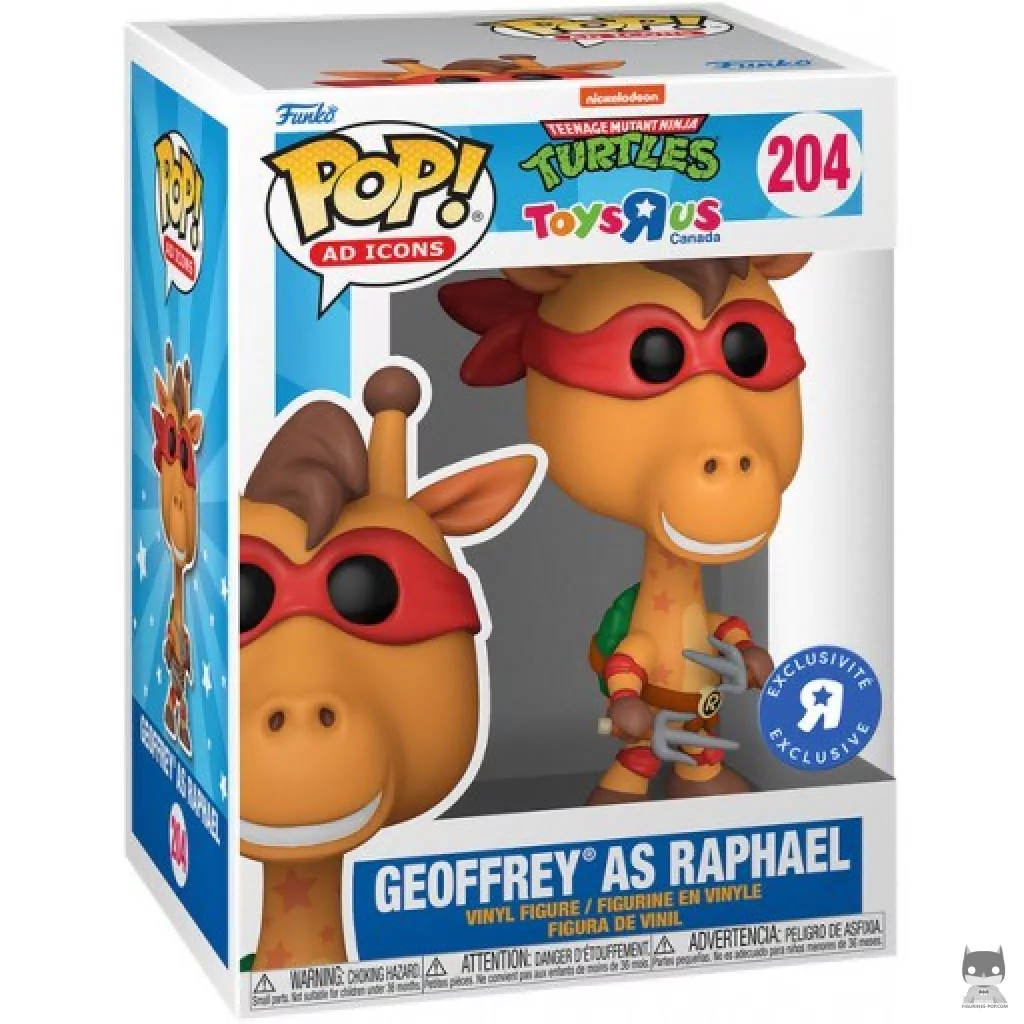 Geoffrey as Raphael Funko Pop! figure in its box