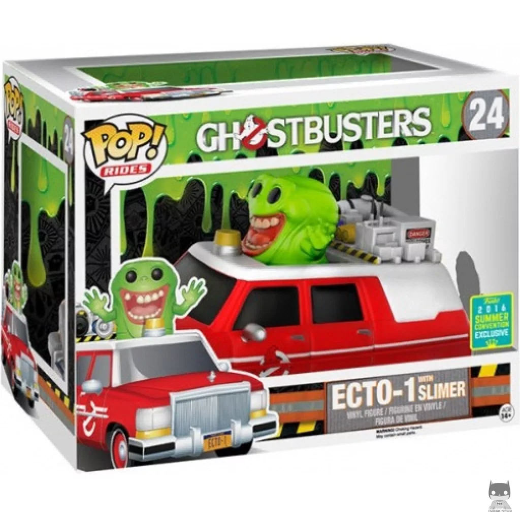 Ecto-1 with Slimer Funko Pop! figure in its box