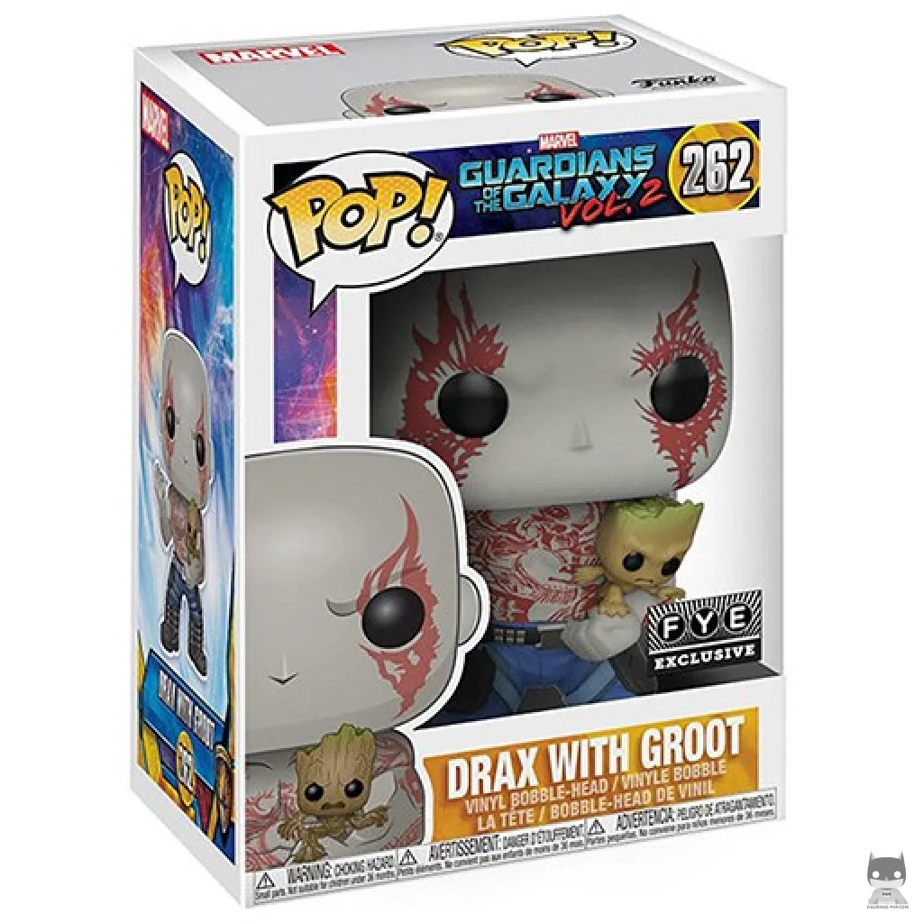Drax with baby Groot Funko Pop! figure in its box