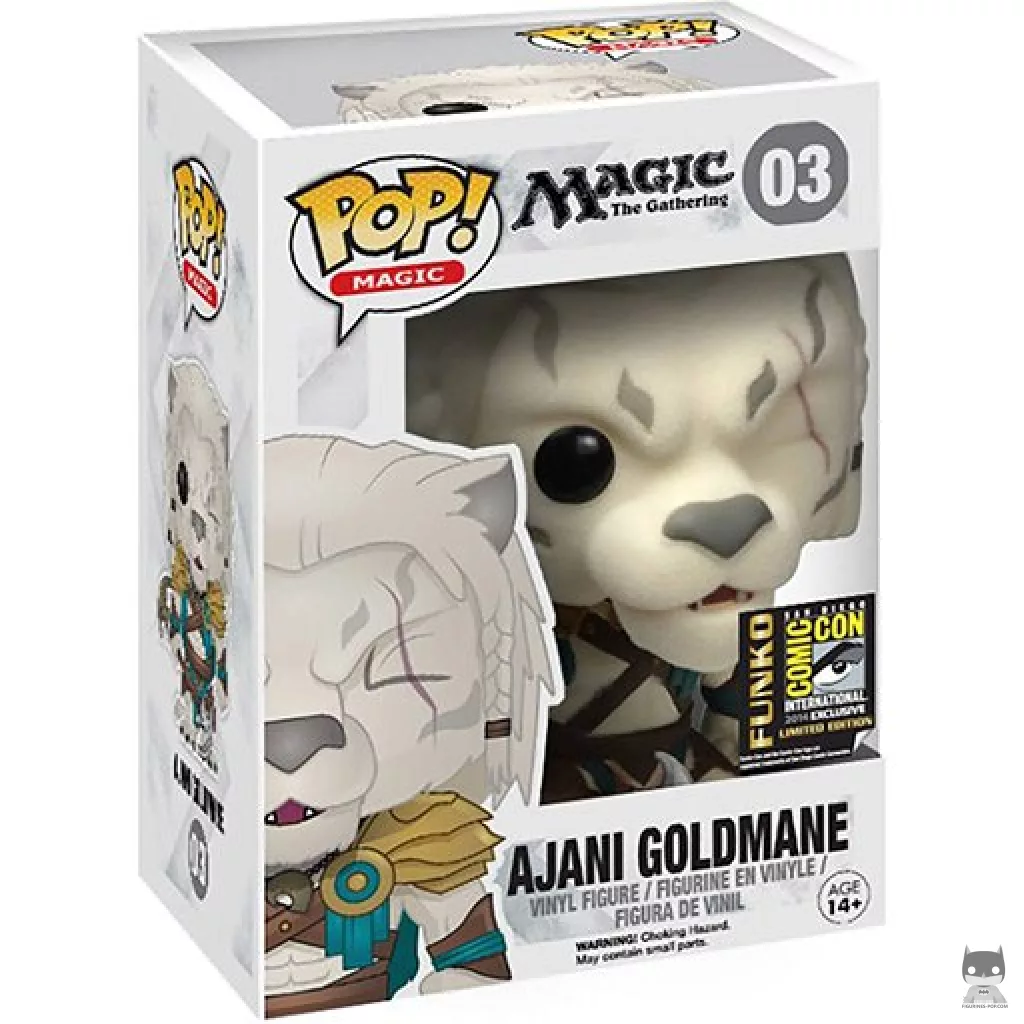 Ajani Goldmane (Flocked) Funko Pop! figure in its box