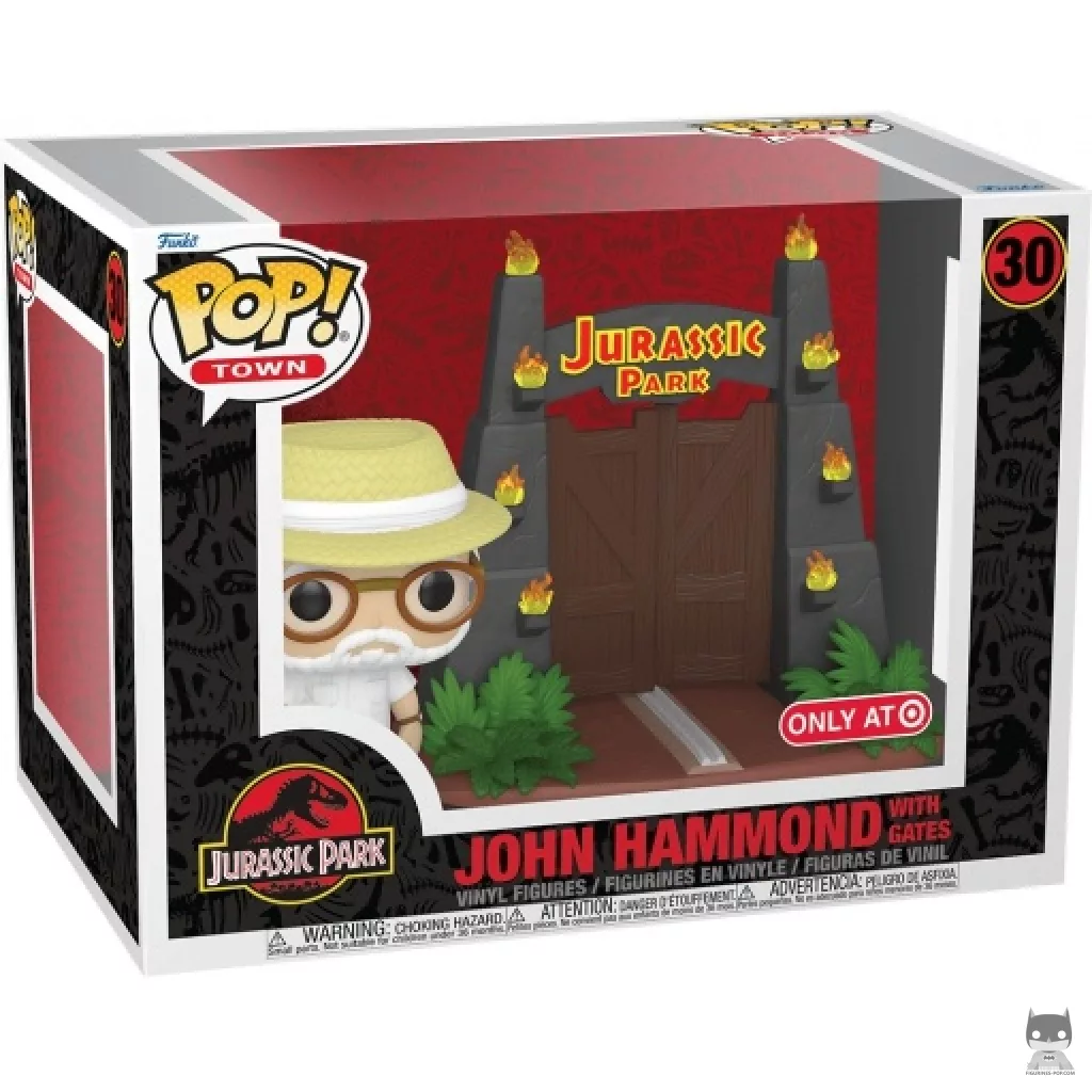 John Hammond with Jurassic Park Gates Funko Pop! figure in its box