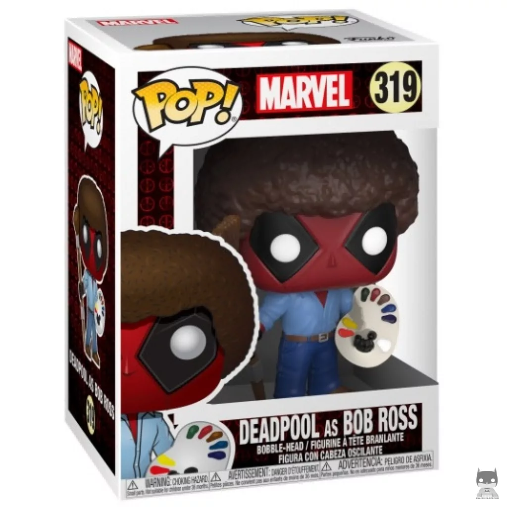 Deadpool as Bob Ross Funko Pop! figure in its box