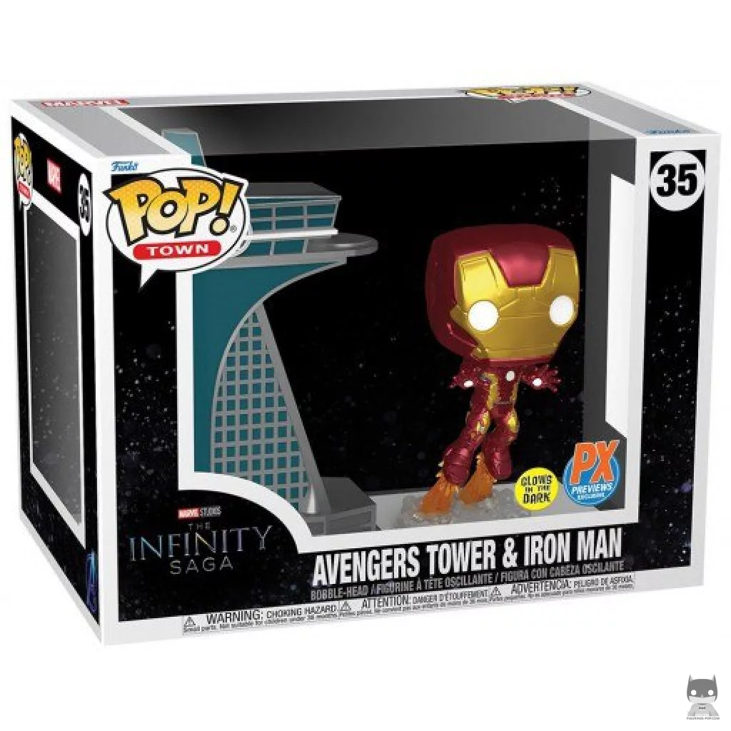 Avengers Tower with Iron Man (Glow in the Dark) Funko Pop! figure in its box