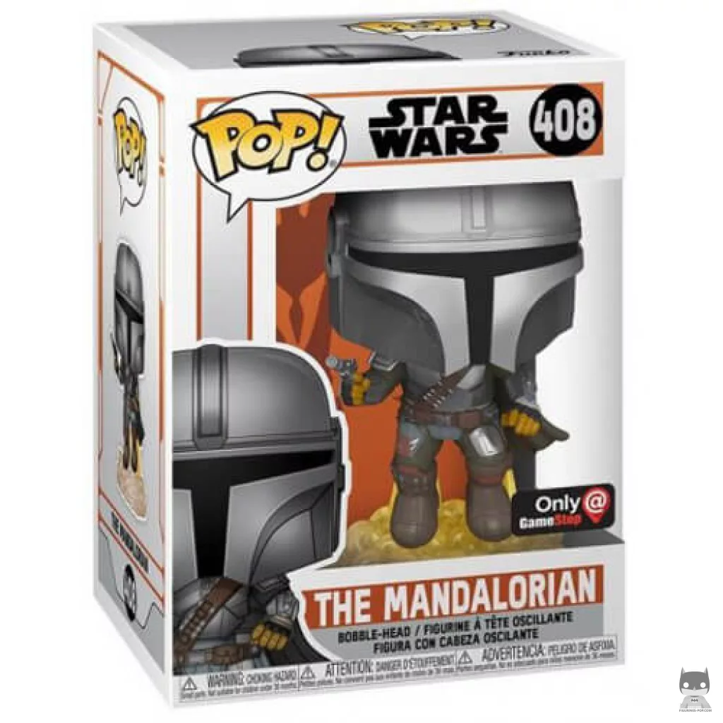 The Mandalorian Flying with Blaster Funko Pop! figure in its box