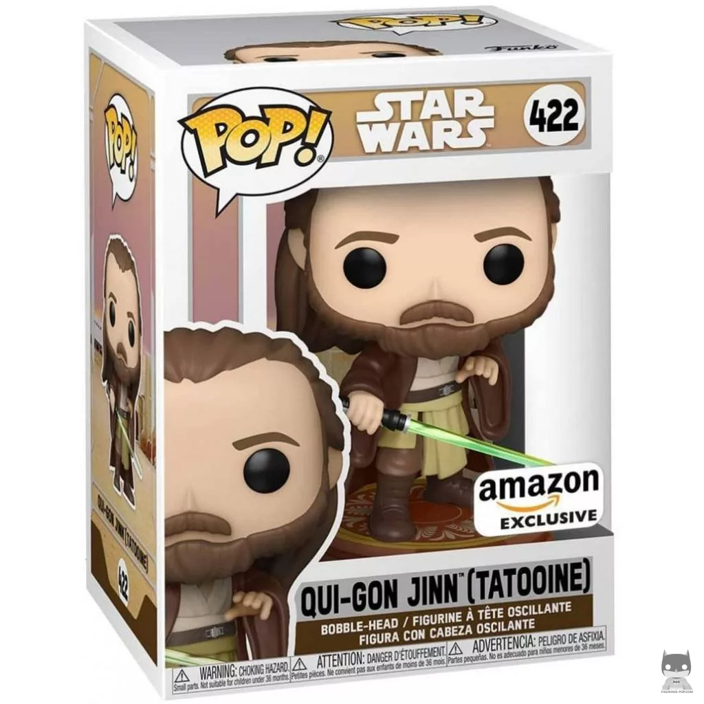 Qui-Gon Jinn on Tatooine Funko Pop! figure in its box