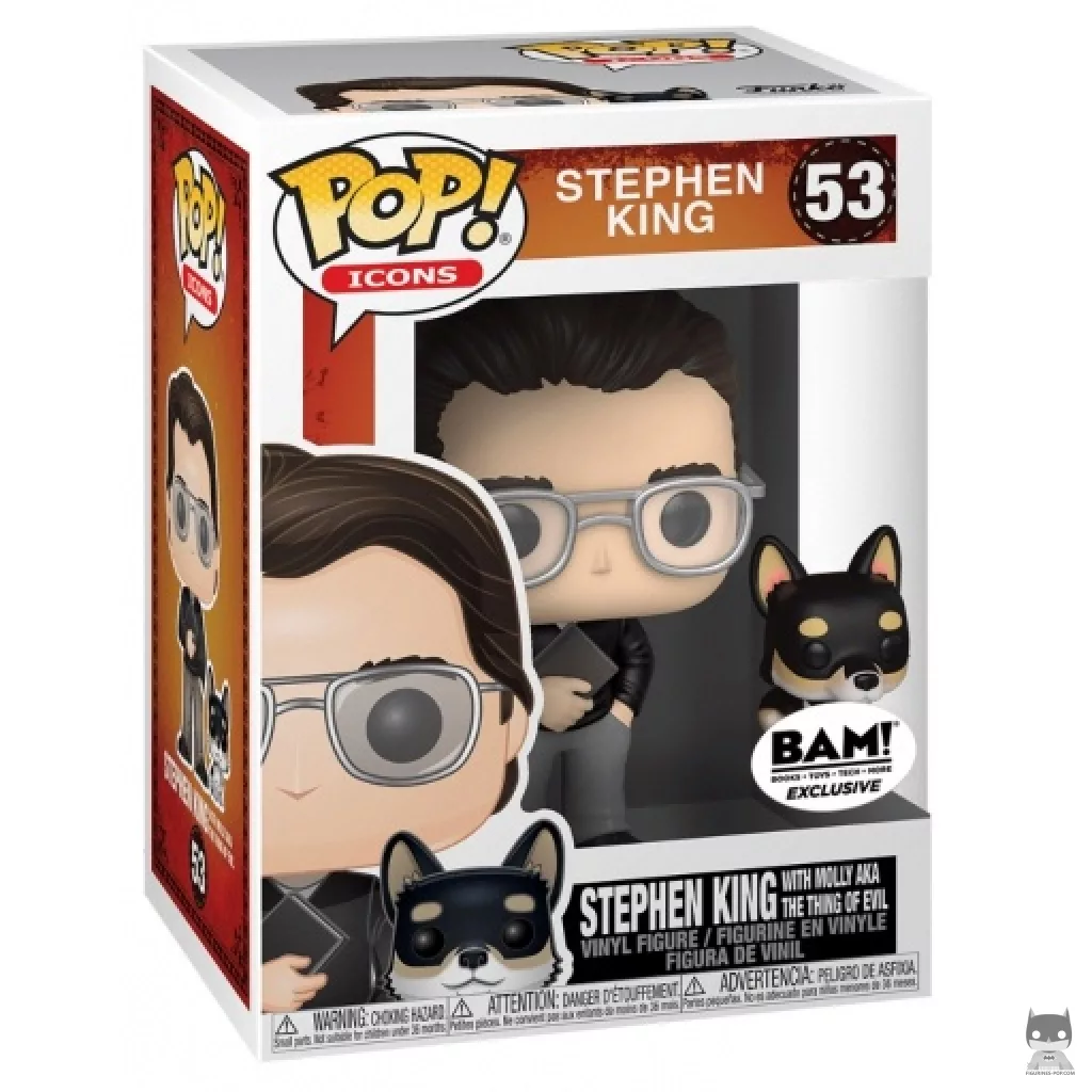 Stephen King with Molly Funko Pop! figure in its box