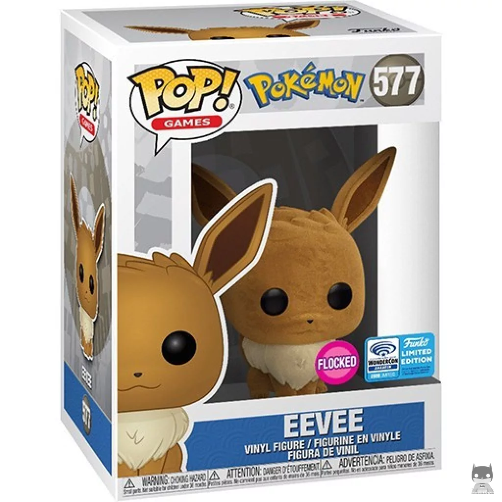 Eevee (Flocked) Funko Pop! figure in its box