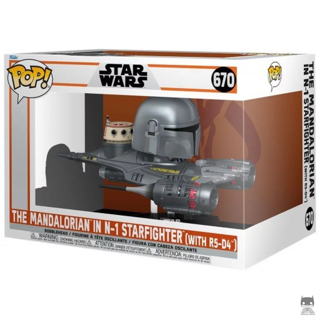 Mandalorian in N1 Starfighter with R5-D4 Funko Pop! figure in its box