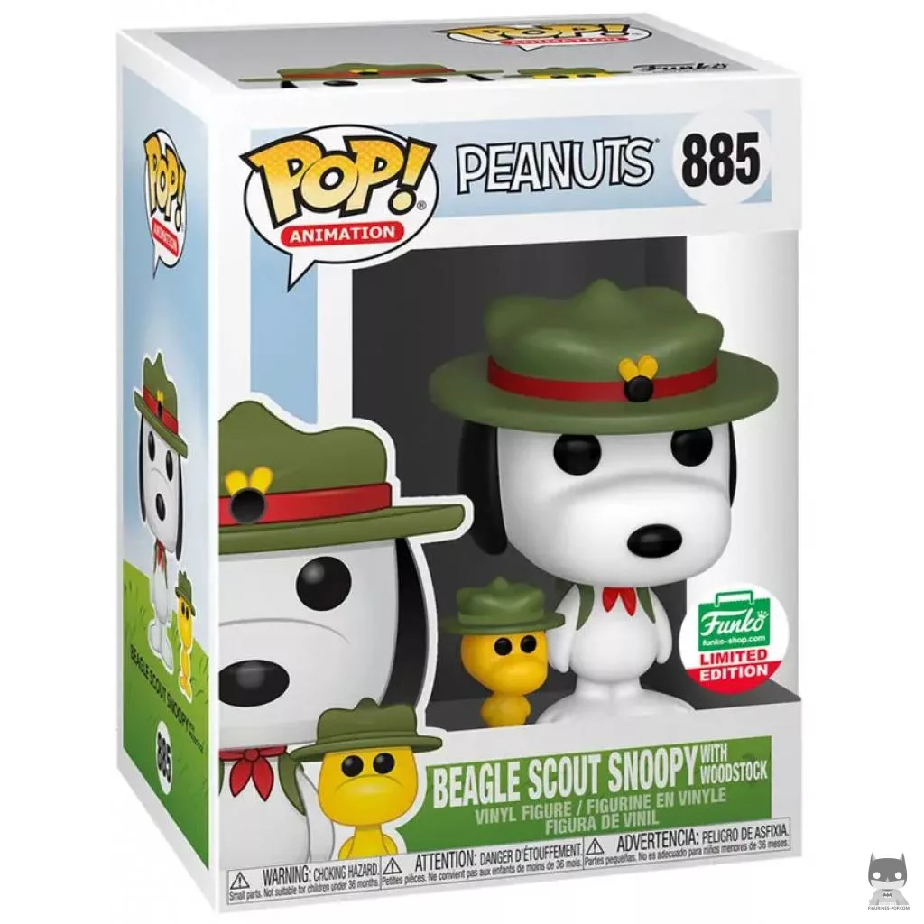 Beagle Scout Snoopy with Woodstock Funko Pop! figure in its box
