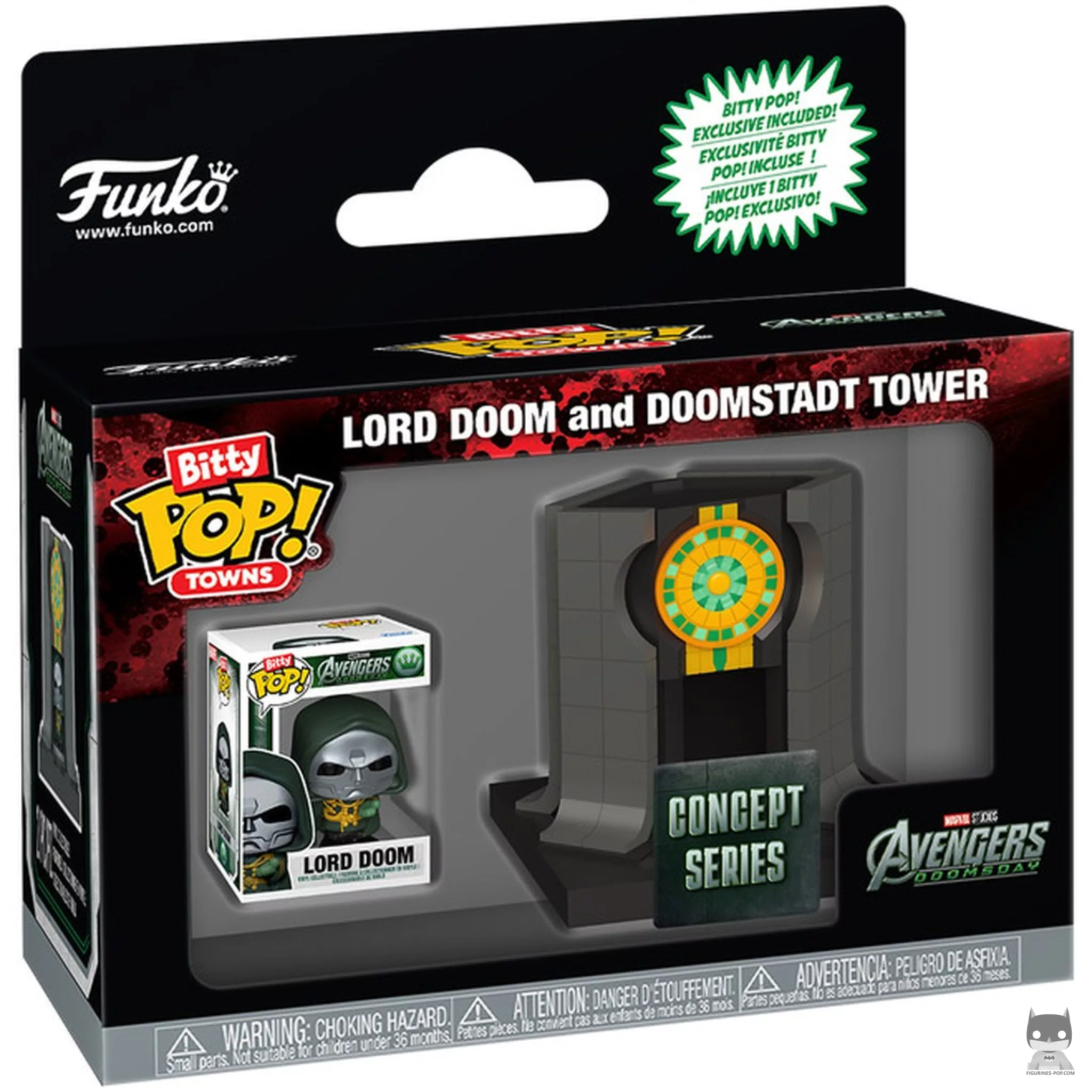 Lord Doom and Doomstadt Tower Funko Pop! figure in its box