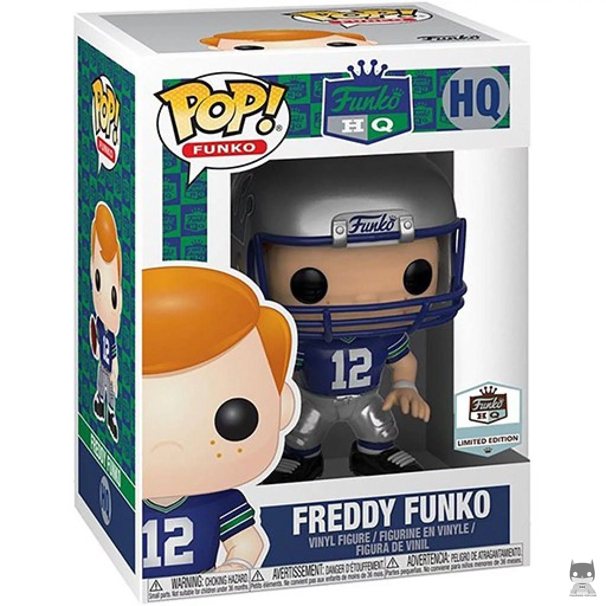 Freddy Funko as Seahawks Throwback Funko Pop! figure in its box