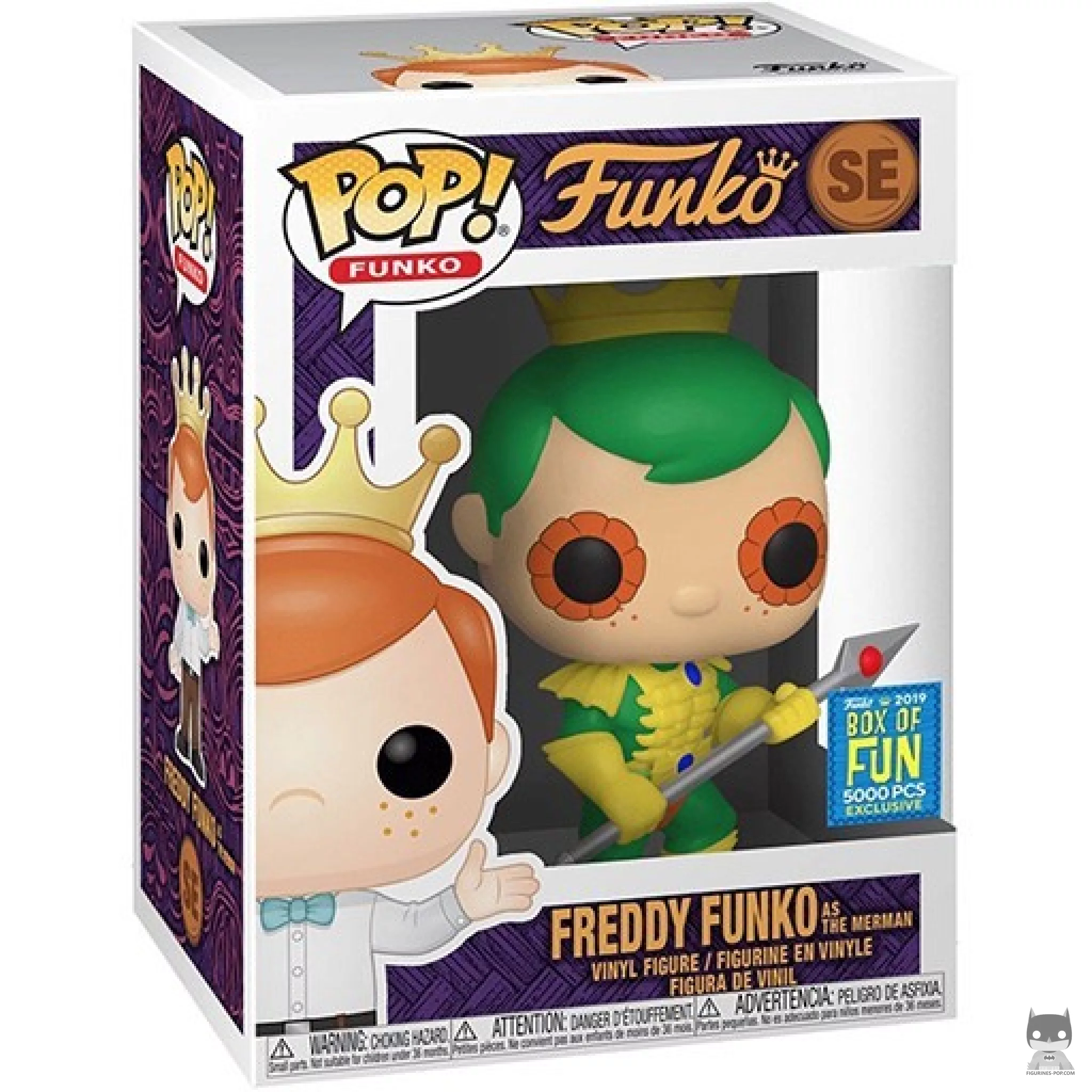 Freddy Funko as the Merman Funko Pop! figure in its box