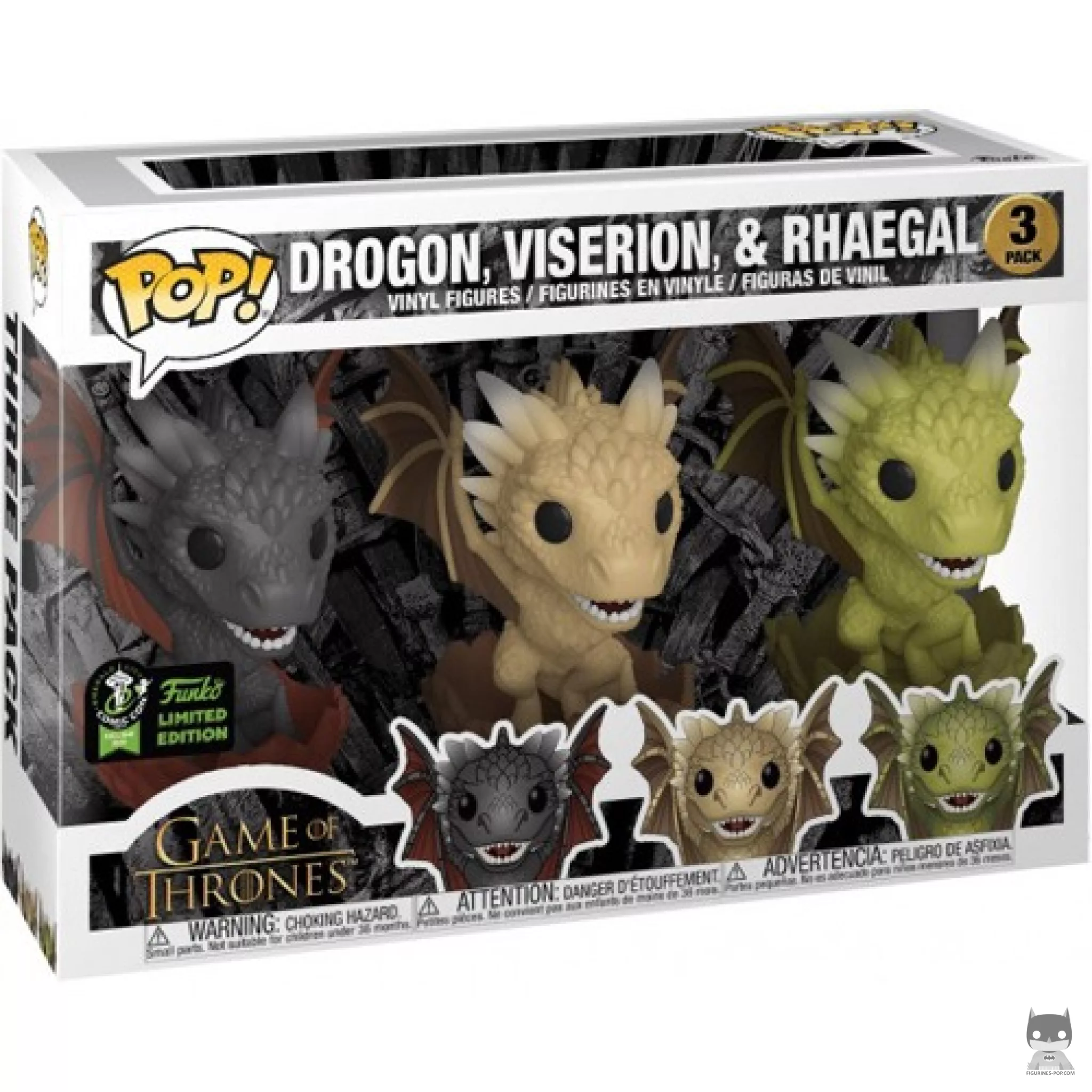 Drogon, Viserion, & Rhaegal Funko Pop! figure in its box