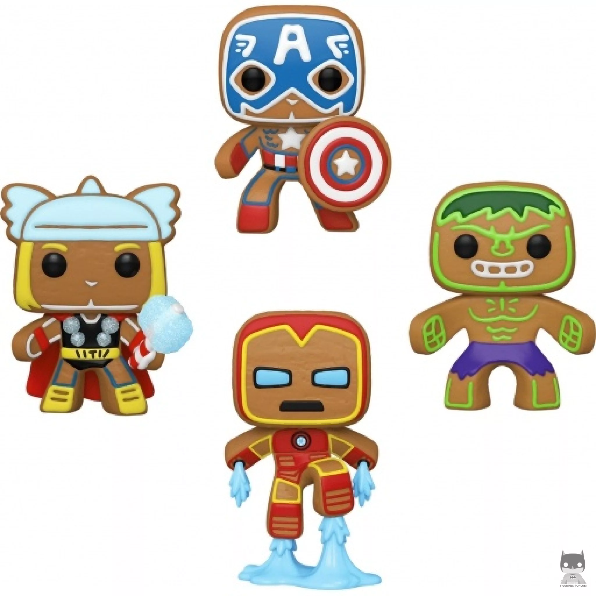 Gingerbread Captain America, Iron Man, Hulk & Thor (Glow in the Dark) Funko Pop! figure (Marvel Comics)