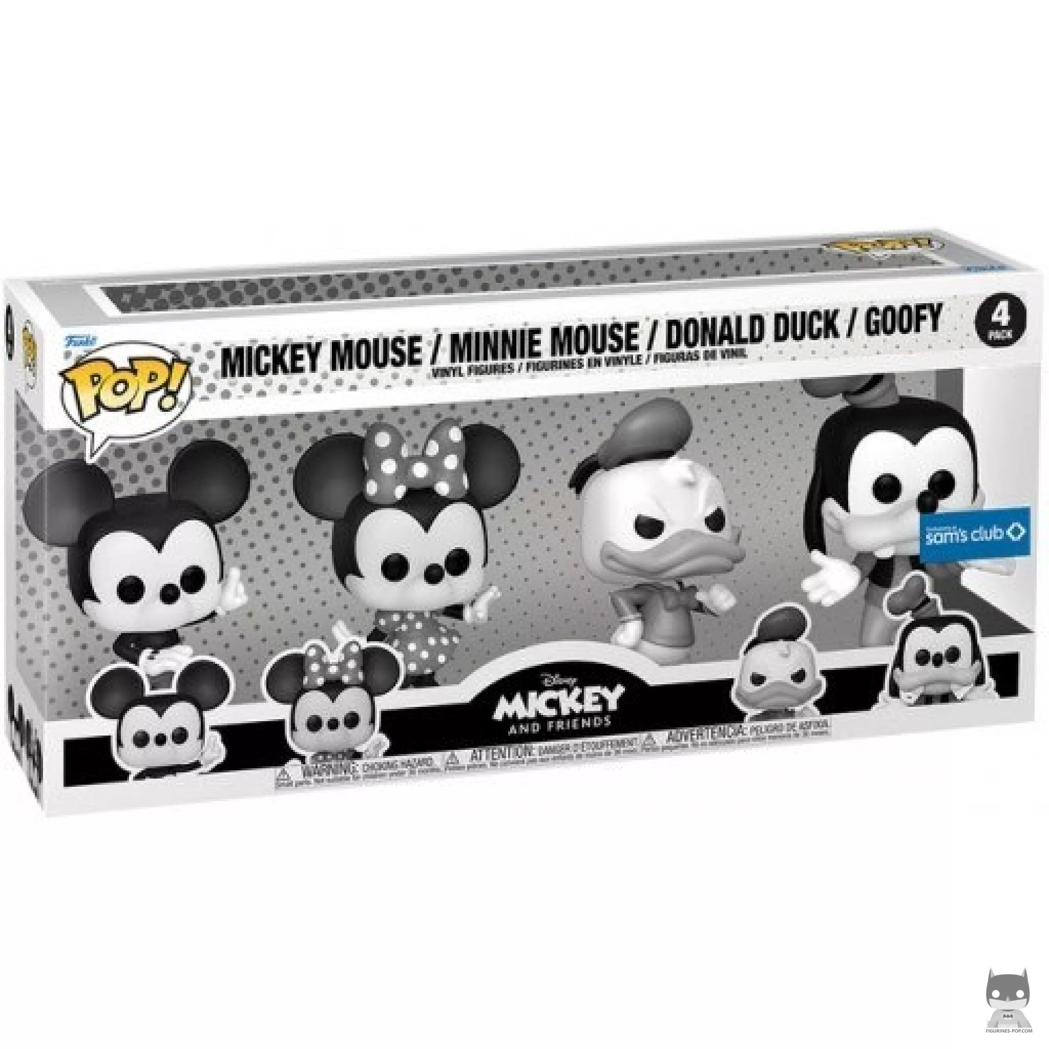 Mickey Mouse, Minnie Mouse, Donald Duck & Goofy (Black & White) Funko Pop! figure in its box