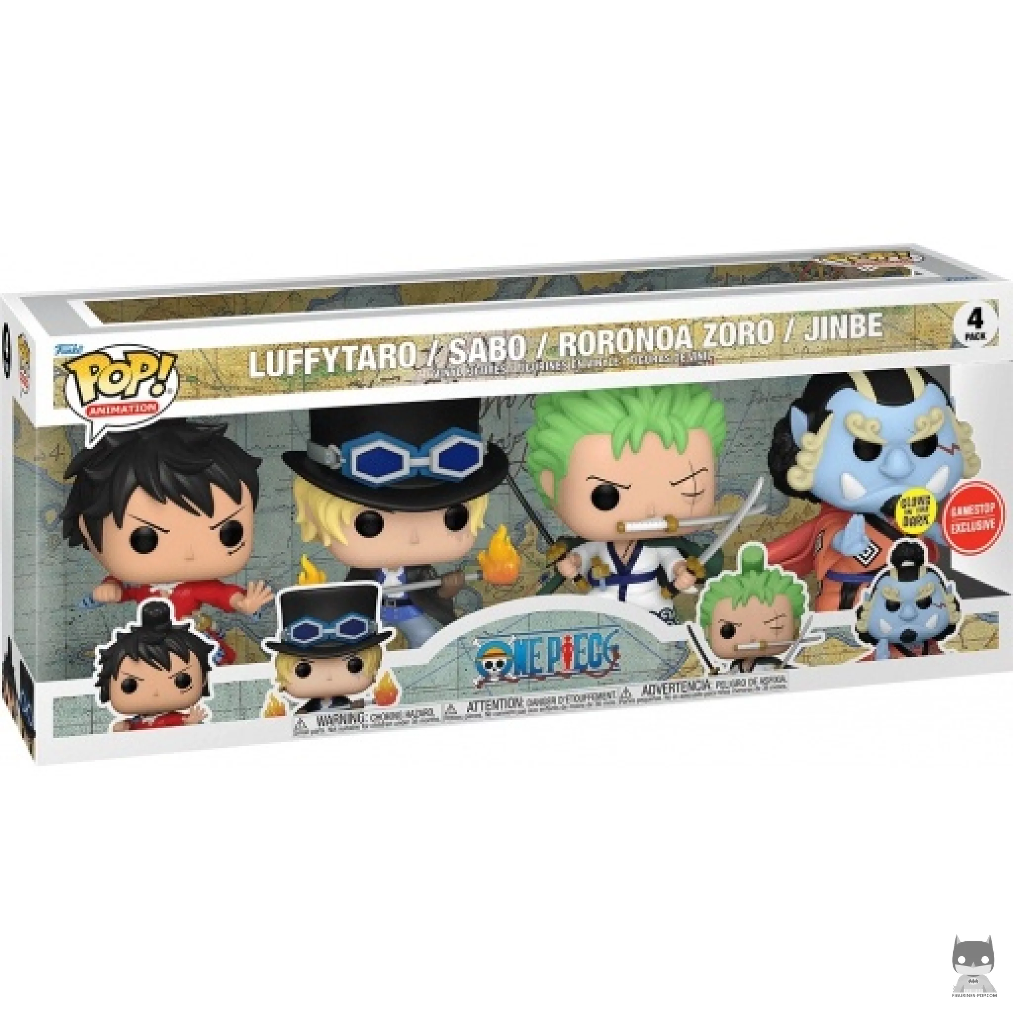 Luffytaro, Sabo, Roronoa Zoro & Jinbe (Glow in the Dark) Funko Pop! figure in its box