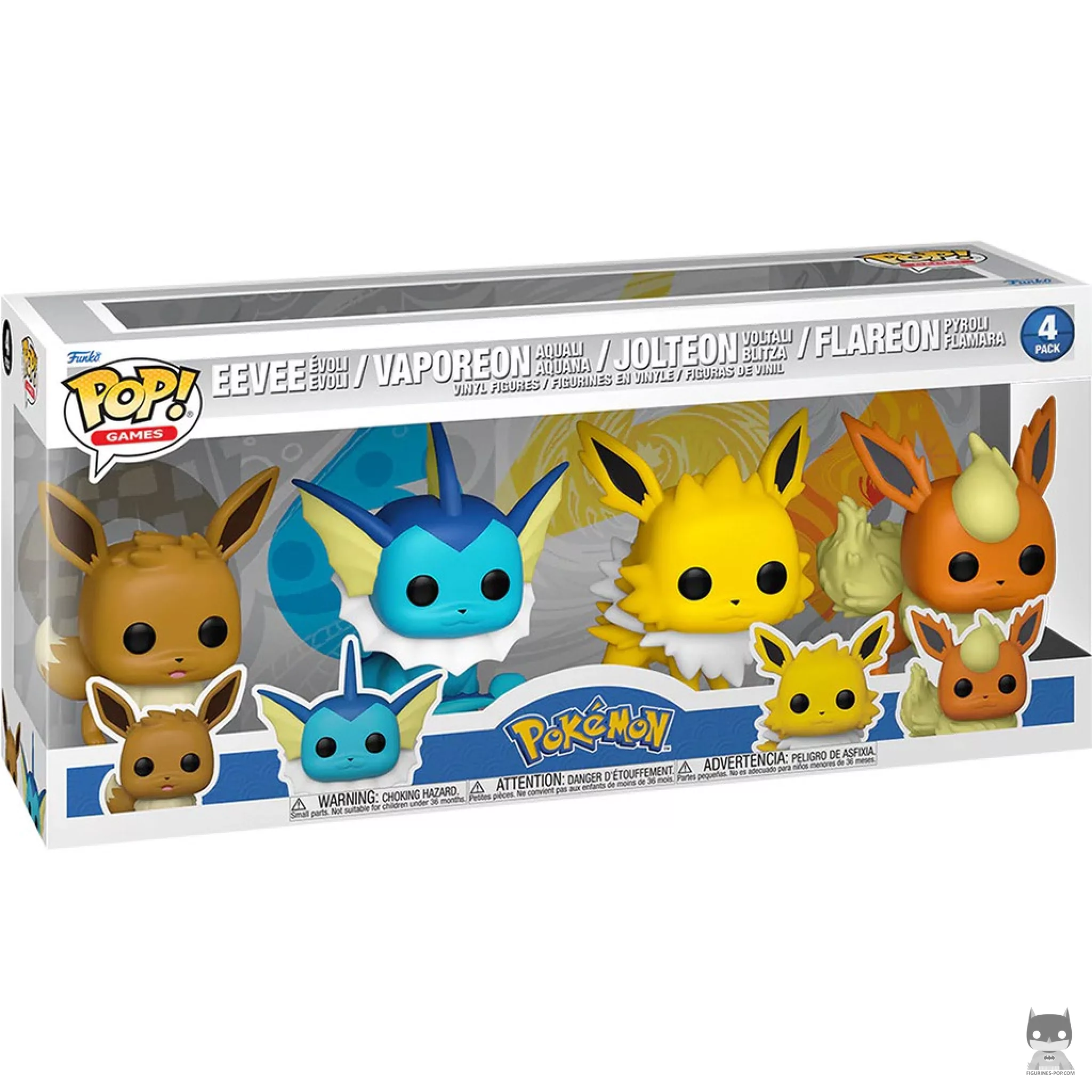 Eevee, Vaporeon, Jolteon & Flareon Funko Pop! figure in its box
