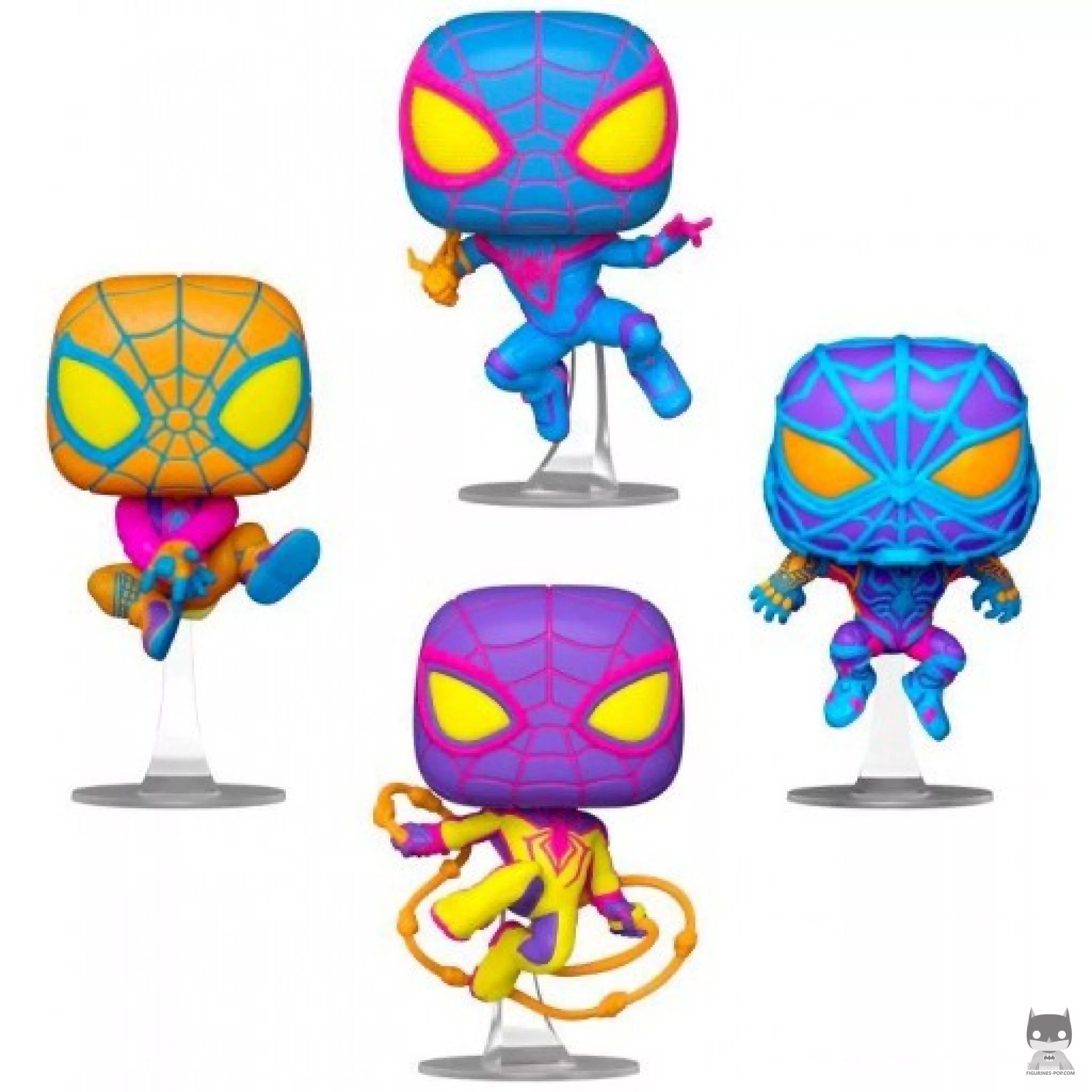Miles Morales : Classic Suit, S.T.R.I.K.E. Suit, Bodega Cat Suit & T.R.A.C.K Suit (Black Light) Funko Pop! figure (Spider-Man: Miles Morales)