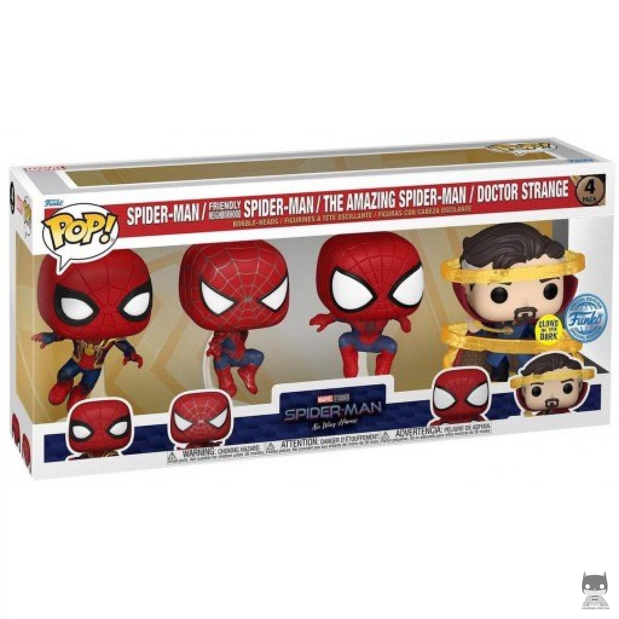 3 Spider-Man (Tom Holland, Andrew Garfield & Tobey Maguire) & Doctor Strange (Glow in the Dark) Funko Pop! figure in its box