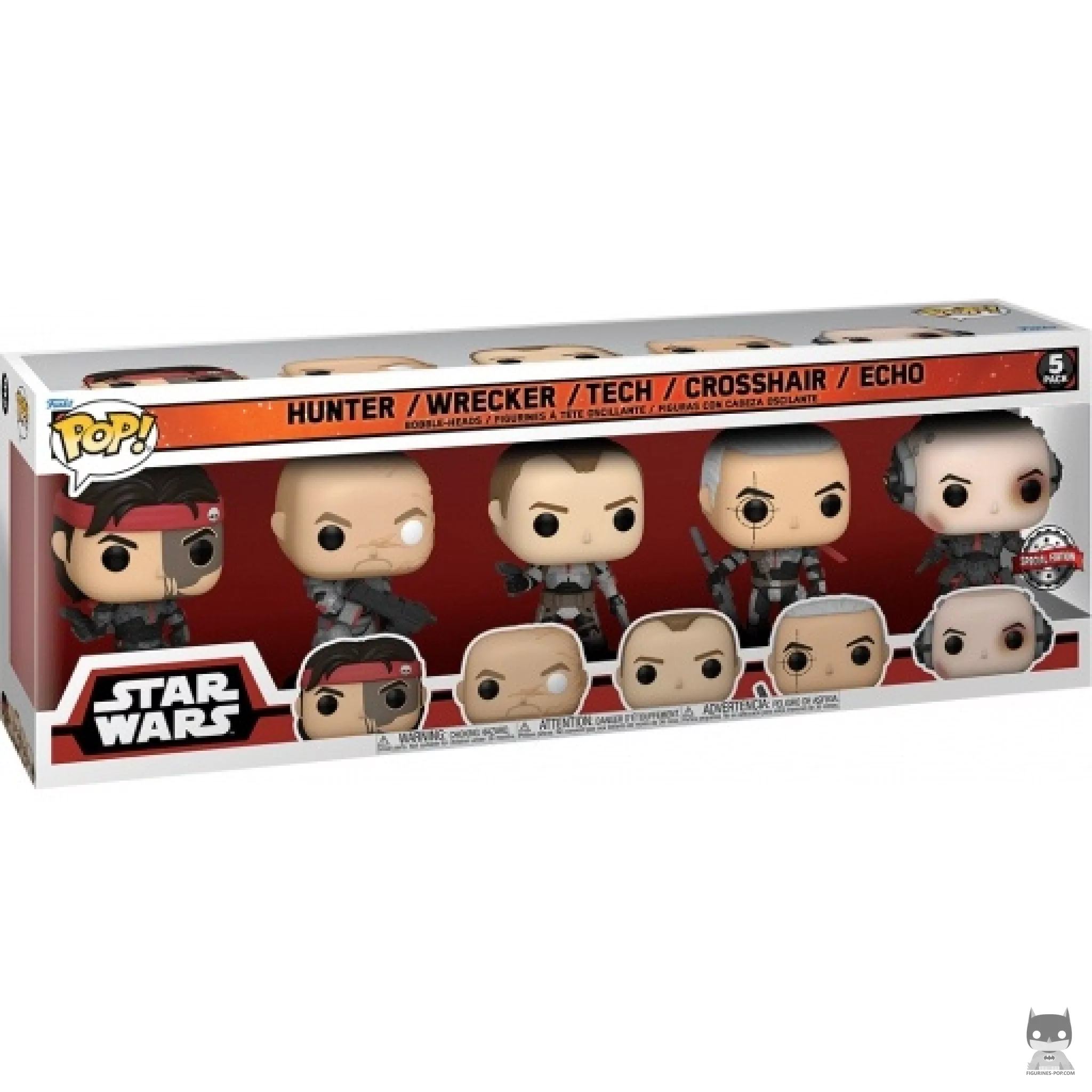 Star Wars The Bad Batch Pack (Hunter, Wrecker, Tech, Crosshair & Echo) Funko Pop! figure in its box